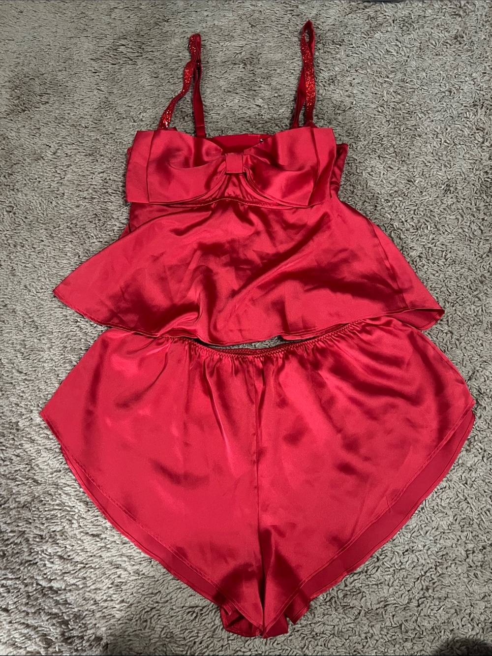 Victoria's Secret Red Satin Bow-Front Camisole & Shorts Set